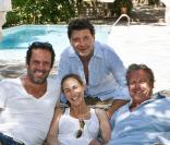Vanessa Demouy, son époux Philippe Lellouche, David Brécourt et Christian Vadim, jouent la pièce Boire, fumer et conduire vite, au festival de Ramatuelle. Août 2010