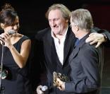 Sophie Marceau, Gérard Depardieu et Christophe Lambert lors de la cérémonie d'ouverture du festival du film Molodist à Kiev en Ukraine le 23 octobre 2010