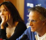 Sophie Marceau et Christophe Lambert lors d'une conférence de presse du festival du film Molodist à Kiev en Ukraine le 23 octobre 2010