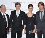 Harvey Weinstein, Colin Firth et sa femme Livia Giuggioli, et le réalisateur Tom Hooper, à l'occasion de l'avant-première du  Discours d'un roi , dans l'enceinte de l'UGC Normandie, à Paris, le 4 janvier 2011.
