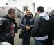 Jean-Luc Delarue visite un groupe scolaire prive a Quimper, France, le 24 fevrier 2011, dans le cadre de son tour de France en camping-car, visant a sensibiliser les jeunes aux dangers de l'addiction.