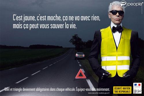 Karl Lagerfeld lors de la campagne de prévention routière