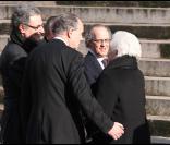 Serge Toubiana, Frédéric Mitterrand et Line Renaud lors des obsèques d'Annie Girardot à Paris le 4 mars 2011