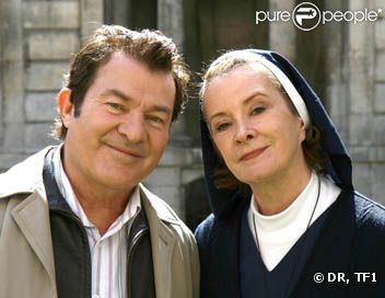 Martin Lamotte et Dominique Lavanant, sur le tournage de  Soeur Thérèse.com  pour TF1.