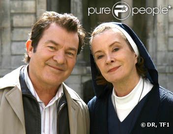 Martin Lamotte et Dominique Lavanant, sur le tournage de  Soeur Thérèse.com  pour TF1.