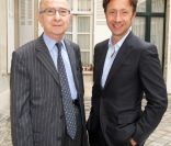 Stéphane Bern et son papa lors du déjeuner Père & Fils, au Taillevent, à Paris, le mardi 14 juin 2011. 