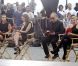 Kim Kardashian, Nina Garcia, Michael Kors et Heidi Klum en tournage de la neuvième saison de  Project Runway , au Battery Park de New York, le 24 juin 2011.