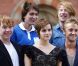 Rupert Grint, Emma Watson et Tom Felton lors du photocall dans la gare Saint Pancras à Londres le 6 juillet 2011