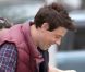 Corey Monteith, qui incarne l'un des héros de  Glee , Finn Hudson, lors du tournage d'un épisode de la série dans les rues de New York. 