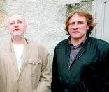 Jean-Pierre Coffe et Gérard Depardieu en 1994 lors de l'inaguration d'une rue Jean Carmet à Tigné 