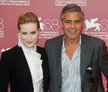 Evan Rachel Wood et George Clooney lors du festival de Venise le 31 août 2011, pour le photocall des Marches du pouvoir 