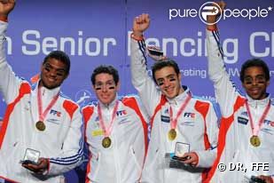 Jean-Michel Lucenay, Gauthier Grumier, Ronan Gustin et Yannick Borel, en juillet 2011, alors qu'ils étaient sacrés champions d'Europe.