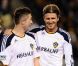 Robbie Keane et David Beckham lors de la finale de conférence de la MLS remportée par les Los Angeles Galaxy face au Real Salt Lake City (3-1) au Home Depot Center de Carson City.