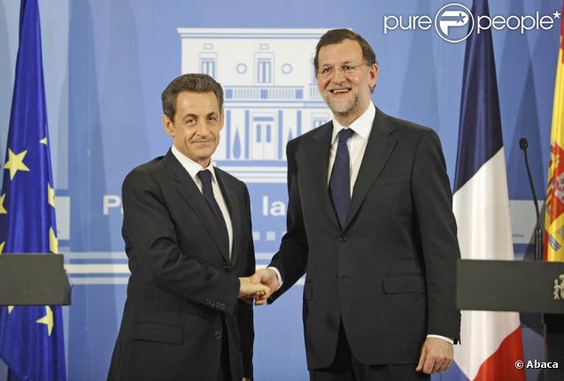 Rencontre entre Nicolas Sarkozy et Mariano Rajoy, chef du nouveau gouvernement espagnol en fonction depuis le 21 décembre 2011, à Madrid, le 16 janvier 2012.