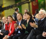 Laurent Fabius, Ségolène Royal, Martine Aubry, Lionel Jospin... Les ténors du Parti socialiste lors du rassemblement de François Hollande au Bourget, le 22 janvier 2012.