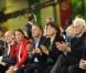 Laurent Fabius, Ségolène Royal, Martine Aubry, Lionel Jospin... Les ténors du Parti socialiste lors du rassemblement de François Hollande au Bourget, le 22 janvier 2012.