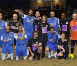 Ramzy Bédia, M. Pokora, Vincent Lagaf', Marco Simone, Dounia Coesens et Elodie Varlet le 11 février 2012 au chapiteau de Fontvieille de Monaco pour l'événement Le Show Beach Soccer le Tournoi des célébrités