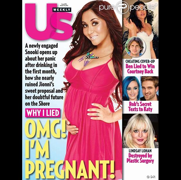 Couverture de Us Weekly avec Snooki qui dévoile son ventre rond