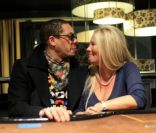 JoeyStarr et Frédérique Ruggieri, PDG de la Socodem, prennent la pose pour l\'anniversaire du site de poker en ligne MyPok le 10 mars 2012 au cercle Cadet à Paris <br />