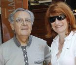 Bernard Pivot et Murielle Mayette <span> à <span>Roland</span>-<span>Garros</span>, le 28 mai 2012.</span>