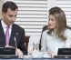 Le prince Felipe et la princesse Letizia d'Espagne présidaient le 13 juin 2012 la réunion du conseil d'administration de la Fondation Prince des Asturies, à Madrid.