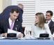 Le prince Felipe et la princesse Letizia d'Espagne présidaient le 13 juin 2012 la réunion du conseil d'administration de la Fondation Prince des Asturies, à Madrid.