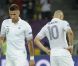 Olivier Giroud et Karim Benzema lors du match de l'équipe de France perdu face à la Suède le 19 juin 2012 à Kiev en Ukraine (2-0)