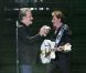 EXCLU : Johnny Hallyday rejoint par Eddy Mitchell en concert au Stade de France, le 16 juin 2012.