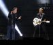EXCLU : Johnny Hallyday rejoint par Eddy Mitchell en concert au Stade de France, le 16 juin 2012.
