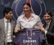 Zlatan Ibrahimovic le 18 juillet 2012 lors de sa conférence de presse au Parc des Princes en compagnie de Leonardo et Nasser El-Khalaïfi