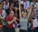Derrière Albert et Charlene, la famille grand-ducale de Luxembourg dans les gradins de l'Aquatics Centre de Londres le 31 juillet 2012.