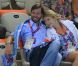 Des supporters tendres et motivés : le prince héritier Guillaume de Luxembourg et sa fiancée la comtesse Stéphanie de Lannoy dans les gradins de l'Aquatics Centre de Londres le 31 juillet 2012.