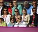Le prince héritier Guillaume de Luxembourg et sa fiancée dans les tribunes de Wimbledon avec la princesse Alexandra et la grande-duchesse Maria Teresa, à Londres le 31 juillet 2012, pour le second tour de Gilles Muller, battu par Istomin.