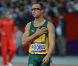 Oscar Pistorius, très ému suite à l'ovation reçue à l'issue de sa demi-finale conclue à la dernière place lors des Jeux olympiques de Londres le 5 août 2012