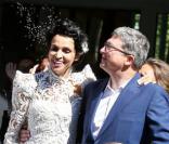 Mariage de Farida Khelfa et Henri Seydoux, sous le regard de Christian Louboutin et Arielle Dombasle, à la mairie du 17arrondissement de Paris, le 1er septembre 2012.