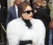  Lady Gaga : sublime en fourrure blanche à la sortie de chez Séphora où elle a présenté son nouveau parfum Fame sur les Champs-Elysées le 23 septembre 2012 