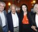 Claude Lelouch, Marin Karmitz, Anouk Aimée, Francis Lai à la soirée où Arlette Gordon a été décorée, au club 13 à Paris le 23 septembre.