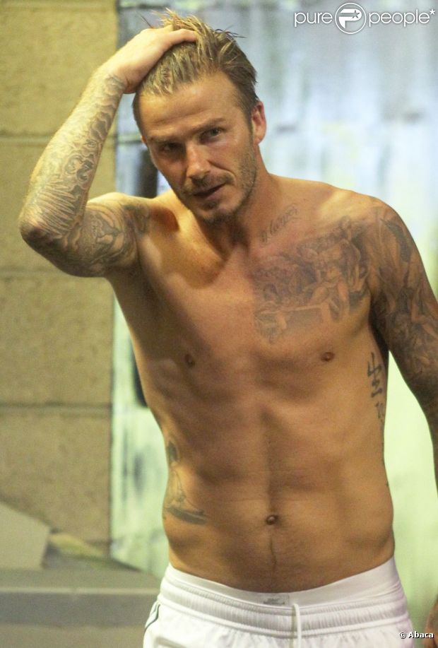 L'Anglais David Beckham torse nu après la défaite de son équipe à Carson, le 6 octobre 2012.