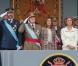 Le roi Jean Carlos et la reine Sofia, aux côtés du prince héritier Felipe d'Espagne et de son épouse Letizia lors du défilé militaire de la fête nationale de l'Espagne le 12 octobre 2012