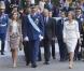La reine Sofia, aux côtés du prince héritier Felipe d'Espagne et de son épouse Letizia lors du défilé militaire de la fête nationale de l'Espagne le 12 octobre 2012
