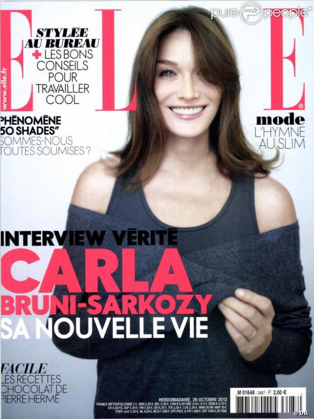 Carla Bruni-Sarkozy dans  ELLE  en kiosques le 25 octobre 2012.