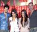  Miguel Angel Munoz, Monica Cruz, Beatriz Luengo et Pablo Puyol à la présentation de la tournée de leur groupe UPA Dance, à Madrid, le 23 avril 2004. 