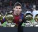 Lionel Messi et ses quatre Ballon d'or présentés au Camp Nou de Barcelone le 16 janvier 2013