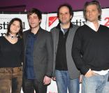 Lola Créton, Julien Baumgartner, Lionel Abelanski, Yvan Le Bolloc'h lors de la soirée de clôture du Festival 2 Cinéma de Valenciennes le 24 mars 2013.