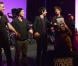 Brigitte Fontaine, Chloé Mons, Albin de la Simone, Bertrand Cantat, Miossec et Kent, ainsi que le guitariste Yan Péchin sur scène pour le spectacle "Dernières nouvelles de Frau Major" en hommage à Alain Bashung, présenté au 104 à Paris, le 29 mars 2013.