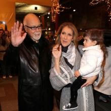 Céline Dion, avec son mari René Angélil et un de leurs jumeaux (Eddy) quittent l'hôtel du George V à Paris, le 30 novembre 2012.