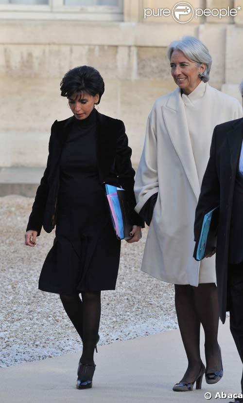 Rachida Dati fait sa rentrée au conseil des ministres le 7/01/09 avec Christine Lagarde et Alain Morleix 