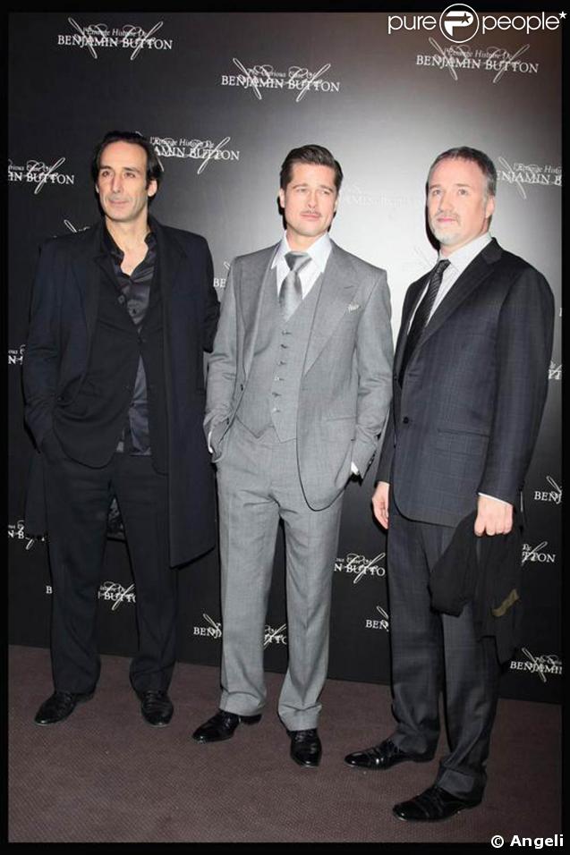 Alexandre Desplat (qui a signé la musique du film),Brad Pitt et David Fincher 
