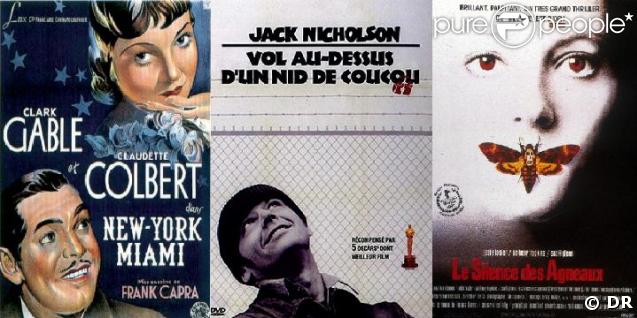Cependant, les films ayant reçu cinq des principaux Oscars (meilleurs film, réalisateur, acteur, actrice et scénario) sont New York-Miami (1934), Vol au-dessus d'un nid de coucou (1975) et Le Silence des agneaux (1991).