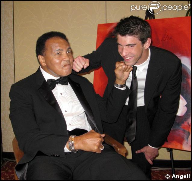 Mohamed Ali et Michael Phelps à la soirée de charité contre la maladie de Parkinson